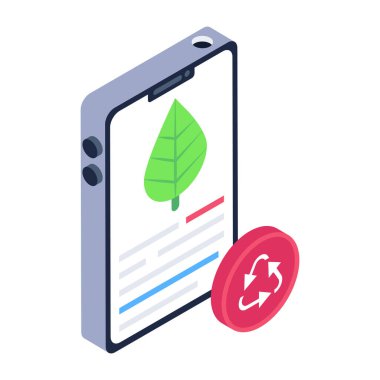 Yeşil yaprak vektör illüstrasyonlu akıllı telefon