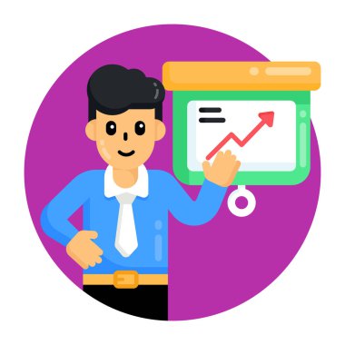 Tablet pc ve grafik vektör illüstrasyonuna sahip iş adamı