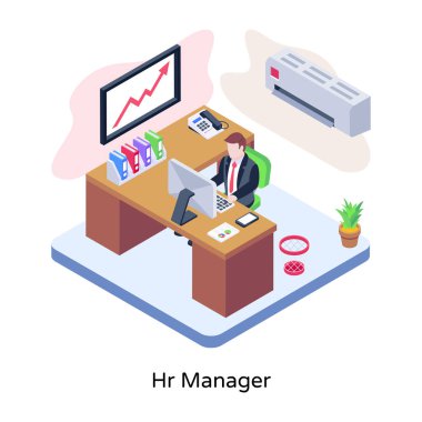 İnsanların ve ofis çalışanlarının düz tasarımının izometrik çizimi