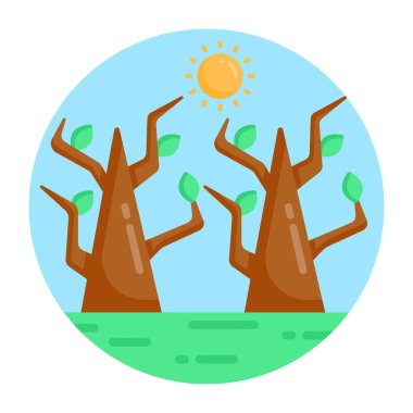 Ağaç ormanı doğa manzara vektörü illüstrasyonu