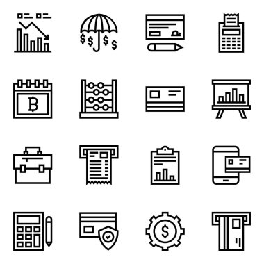 Beyaz arkaplanda izole edilmiş 16 iş simgesi.