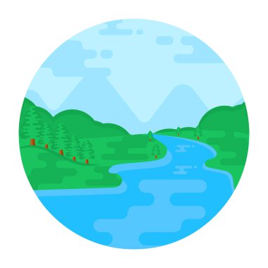 Nehir. Peyzaj. vektör illüstrasyonu.