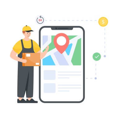akıllı telefon, mobil uygulama, uygulama, çevrimiçi vektör illüstrasyonu, düz ve renk tasarımı ile servis hizmeti kavramı
