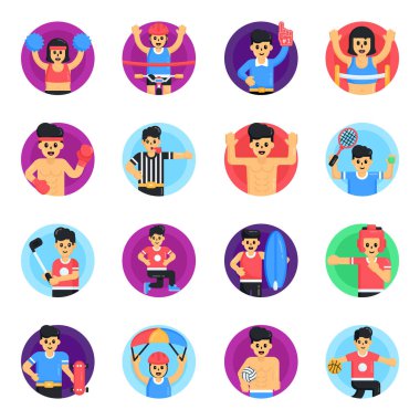 Düz stil 9 kişilik simge seti. Beyaz arkaplanda izole edilmiş vektör illüstrasyonu.