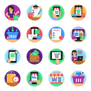 Alışveriş ve çevrimiçi depolama simgeleri