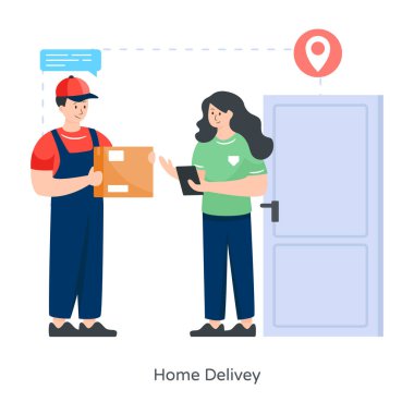 Teslimat. Kutuları ve kutuları olan bir kurye. vektör illüstrasyonu