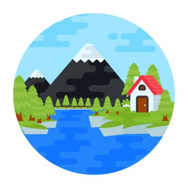Bir gölü olan güzel bir manzaranın vektör çizimi