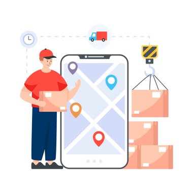 akıllı telefon ve gps harita vektör çizim grafik tasarımı ile servis hizmeti kavramı