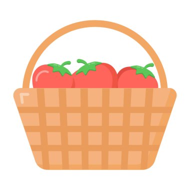 Beyaz arka planda izole edilmiş sebze ve meyvelerle dolu sepet. vektör illüstrasyonu