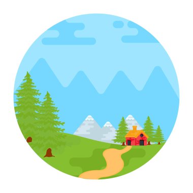 Ağaçlı ve dağlı orman manzarası vektör illüstrasyon grafik tasarımı