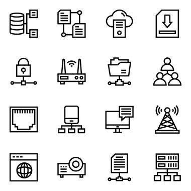 solid icon set of technology computing, business