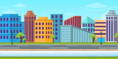 Gökdelenleri ve yolları olan şehir caddesi