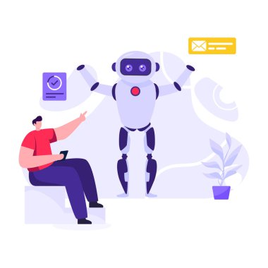 Robot ve gelecekteki teknoloji konseptinin vektör çizimi