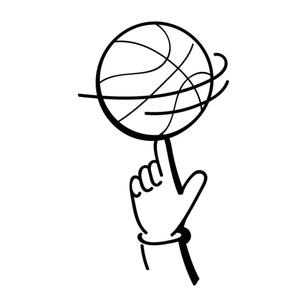 Ícone Bola Basquete Delinear Mão Segurando Balão Vetor Ilustração Isolado — Vetor de Stock