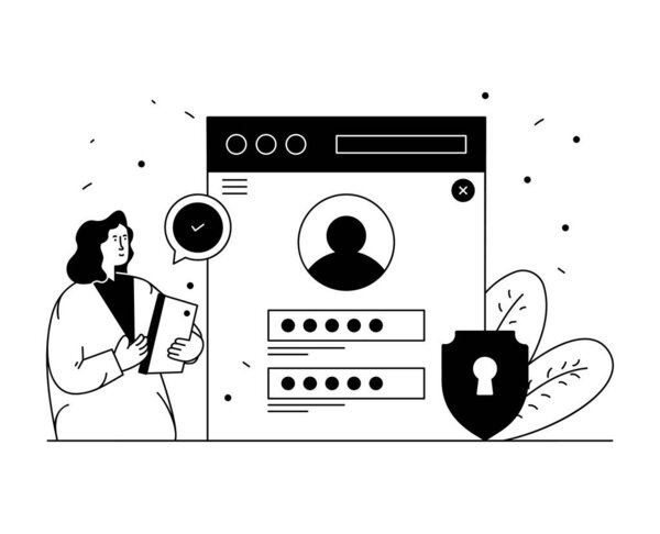 хакер с системой безопасности и векторной иллюстрацией социальных сетей