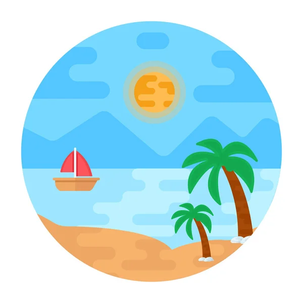 Strand Und Meer Mit Sonnenvektor Illustration Design — Stockvektor