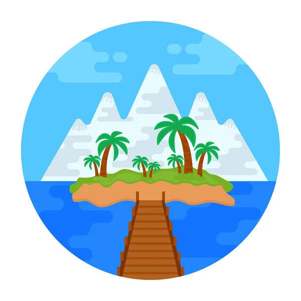 Strand Und Insel Mit Palmen Und Meeresvektor Illustration Grafik Design — Stockvektor