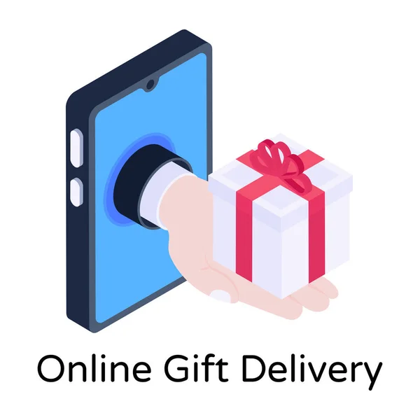Hand Holding Smartphone Gift Box Mobile Phone Vector Illustration — Stock Vector