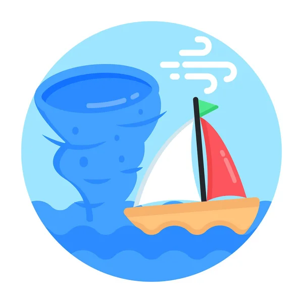 Bateau Avec Vagues Mer Ciel Bleu Vecteur Illustration Design — Image vectorielle