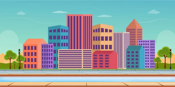 Ciudad Moderna Con Rascacielos Edificios Ilustración Vectorial — Vector de stock