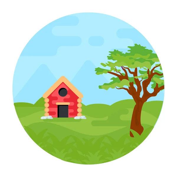 Haus Mit Baum Und Bäume Vektor Illustration Design — Stockvektor