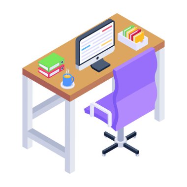 masa ve sandalye vektör illüstrasyon tasarımlı çalışma odası