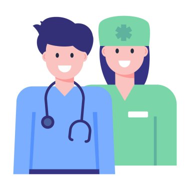 Steteskop vektör çizimi olan doktor ve hemşire