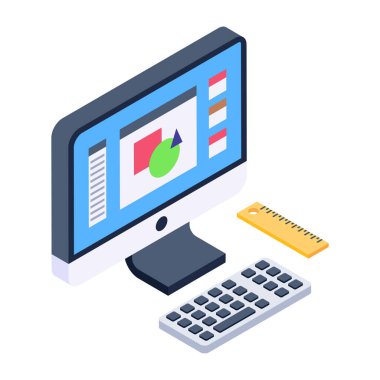 Bilgisayar monitörü ve analitik vektör illüstrasyonlu dizüstü bilgisayar