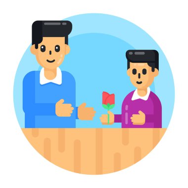 Akıllı telefon ve kahve fincanı çizim tasarımı olan iki adam.