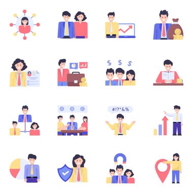 İş adamları ve sosyal medya ikonları. vektör illüstrasyonu