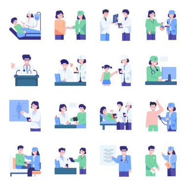 Doktor ve hemşireler seti, vektör illüstrasyonu