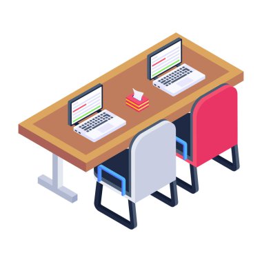 Modern ofis ve eğitim ikonunun izometrik çizimi