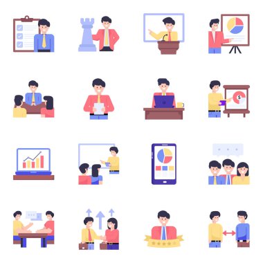 İş adamları ve ofis simgeleri. vektör illüstrasyonu