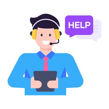 Kulaklık ve konuşma balonu çizim tasarımı ile çağrı merkezi operatörü