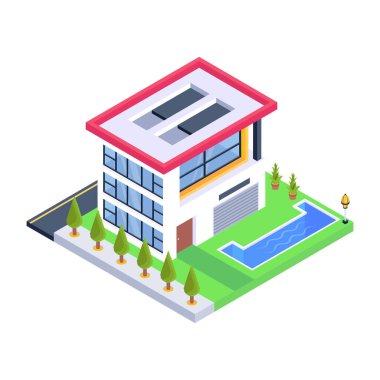 Bir şehir binasının izometrik 3d çizimi