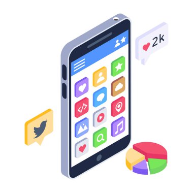 Akıllı telefon ve bulut hesaplama vektörü illüstrasyonlu cep telefonu