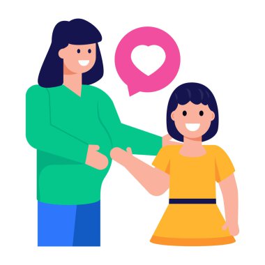 Kalp ve konuşma kabarcığı vektör çizimine sahip çift