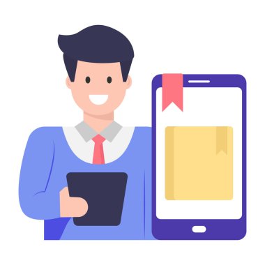 Akıllı telefon ve tablet vektör illüstrasyon tasarımı olan adam