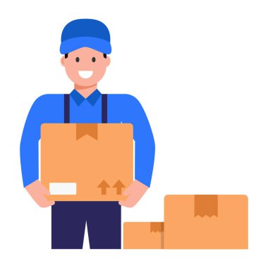 Kutu taşıyıcı illüstrasyon tasarımı ile teslimatçı