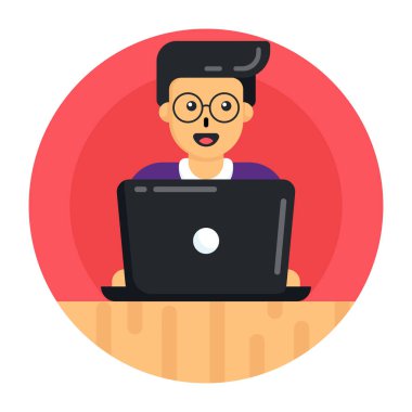 Dizüstü bilgisayarı ve görüntülü arama vektörü illüstrasyonu olan bir adam