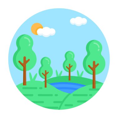  Doğa yaz manzarası. vektör illüstrasyonu