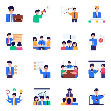 Bir takım iş ikonları. düz dizayn. vektör illüstrasyonu