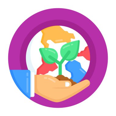 Yaprak ikonuyla çiçek tutan bir el. vektör illüstrasyonu