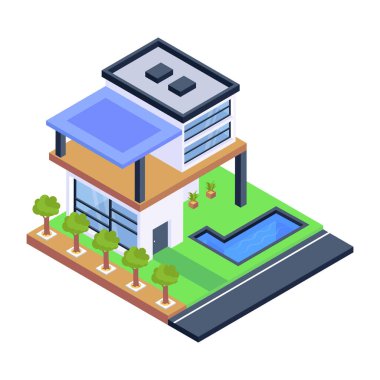 Bir şehir binasının izometrik 3d çizimi