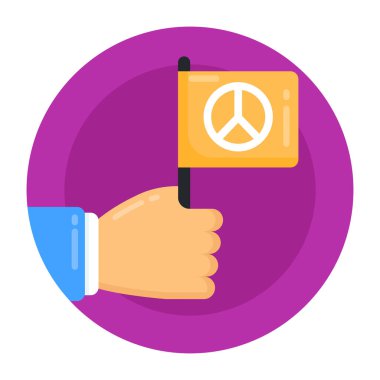 Dünya bayrağı ve kalemle akıllı telefonu tutan el. vektör illüstrasyonu