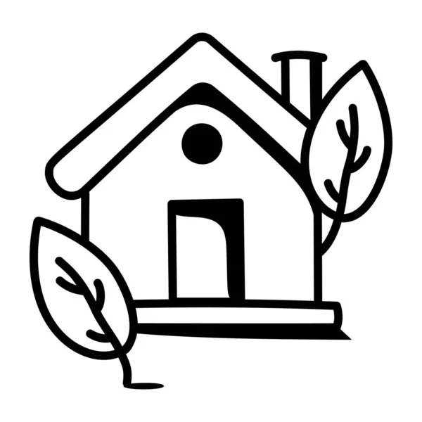 Casa Con Hojas Verdes Aislado Icono Vector Ilustración Diseño — Archivo Imágenes Vectoriales