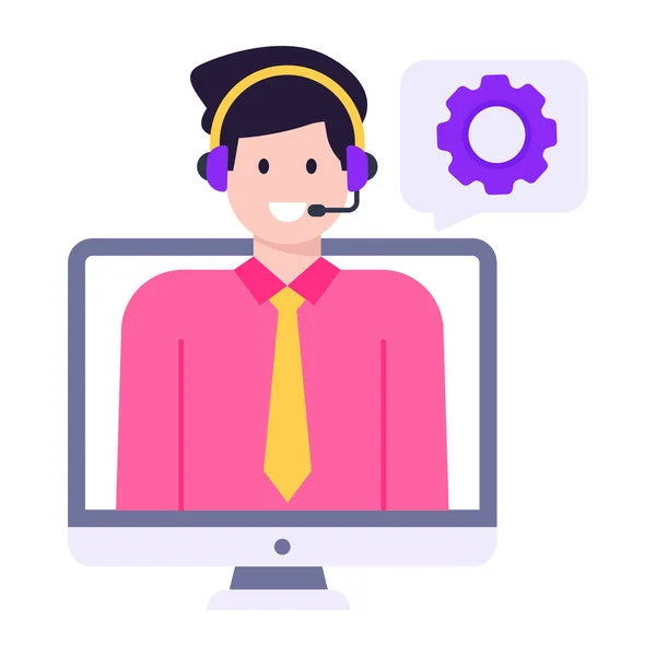 Callcenter Betreiber Mit Headset Und Sprechblasenvektorillustration — Stockvektor