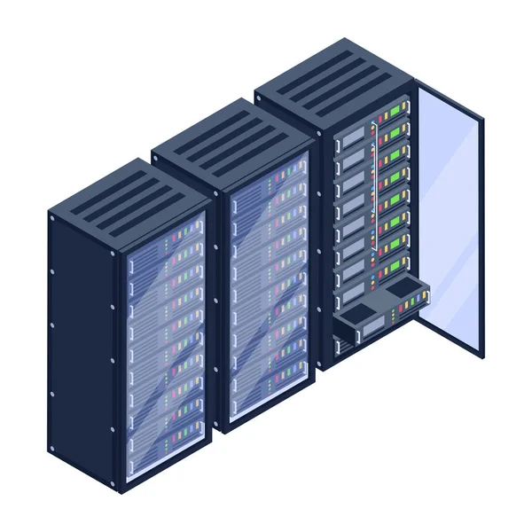 Sala Servidores Con Servidores Ilustración Vectorial Del Centro Datos — Vector de stock