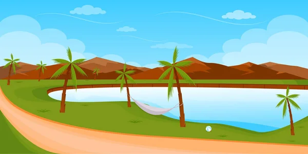 Ilustración Paisaje Con Río — Vector de stock