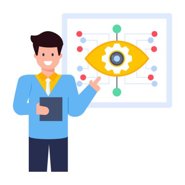 Dizüstü bilgisayarı ve kalem çizimi olan iş adamı